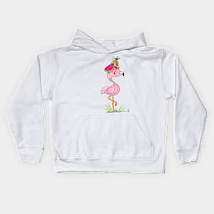 Flamingo with fresh fruits Kids Hoodie